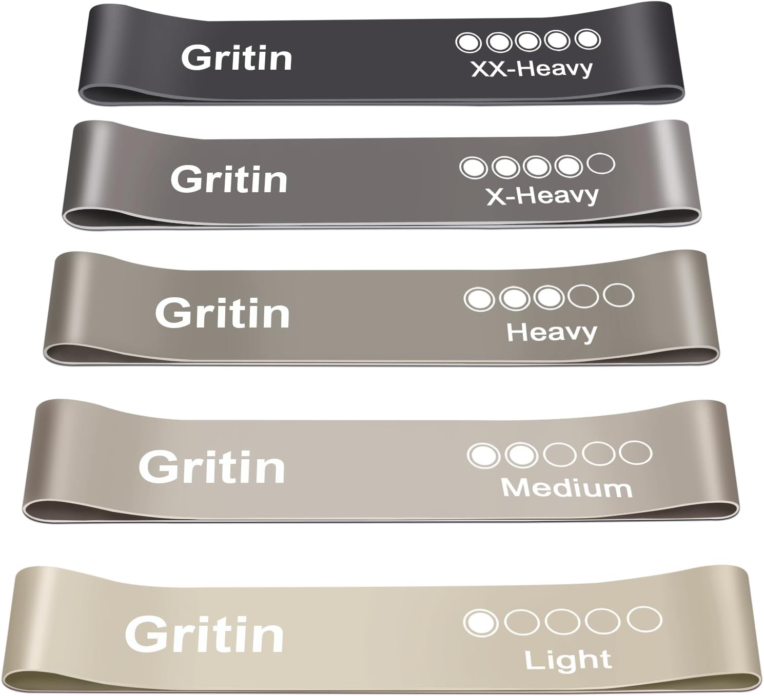Gritin Widerstandsbänder-Set (5 Stärken, Latex)